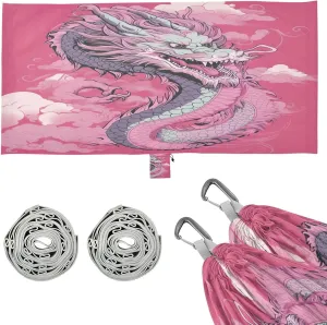 Chinese Dragon Pink Camping Hammock, 330 lbs with 2 Tree Straps, Carry Bag, Single Portable Hammock for Outdoor/Indoor, Hiking, Beach, Backpacking, Travel