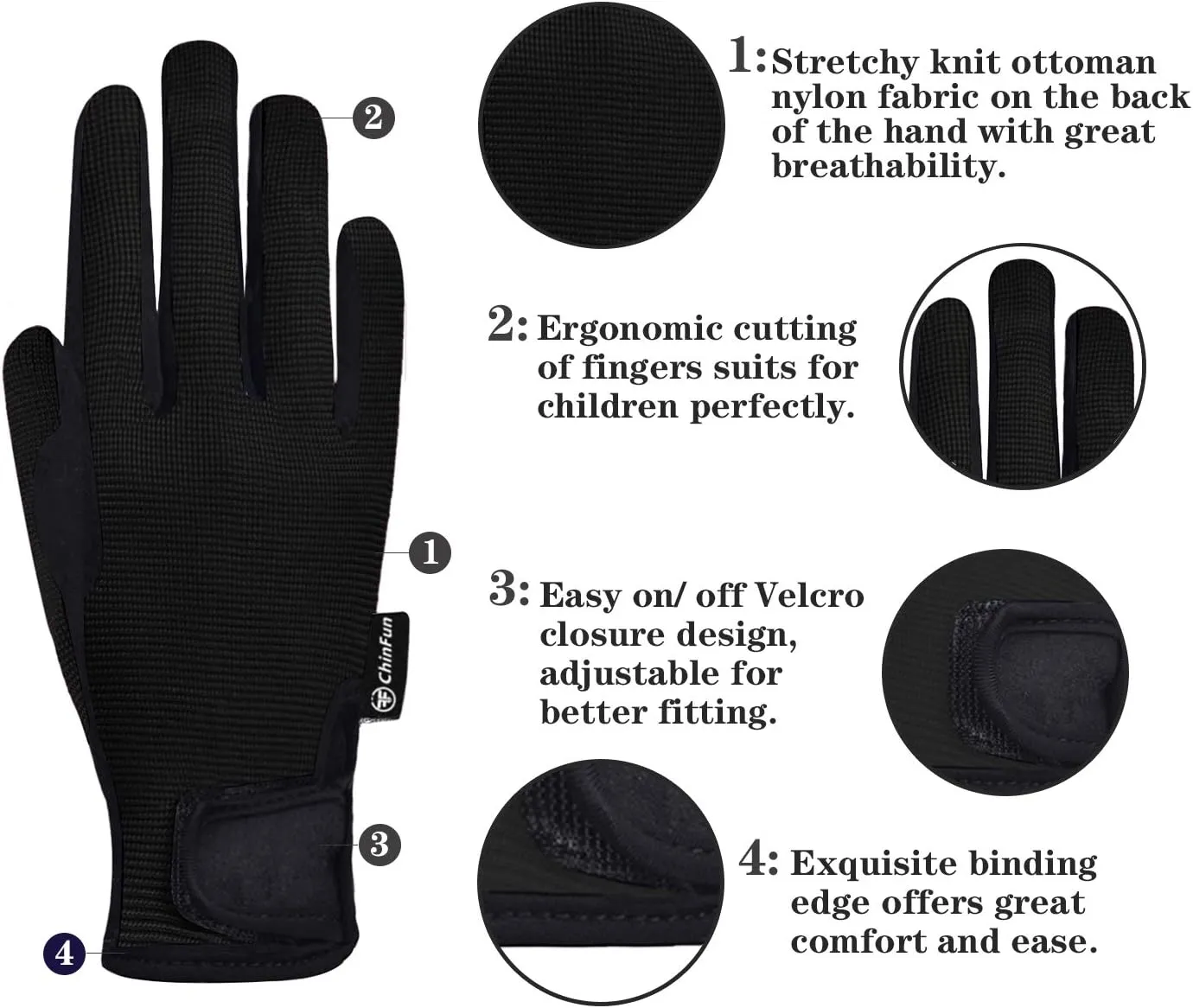 ChinFun Horse Riding Glove Equestrian Gloves Kids for Boys Girls Horseback Riding Gloves Grip for Youth Children Riding Sports Biking Cycling Gardening
