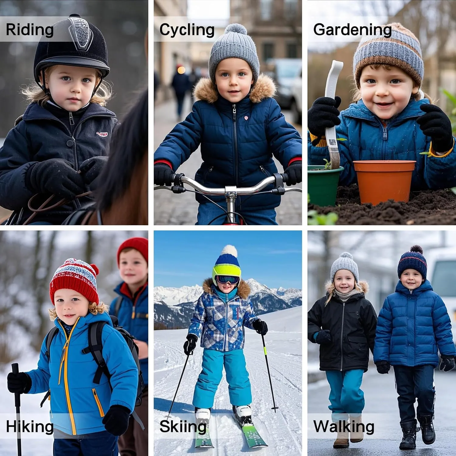 ChinFun Kids Horse Riding Gloves Equestrian Children for Girls Boys Thermal Lining Winter Horseback Riding Gloves Warm Mittens