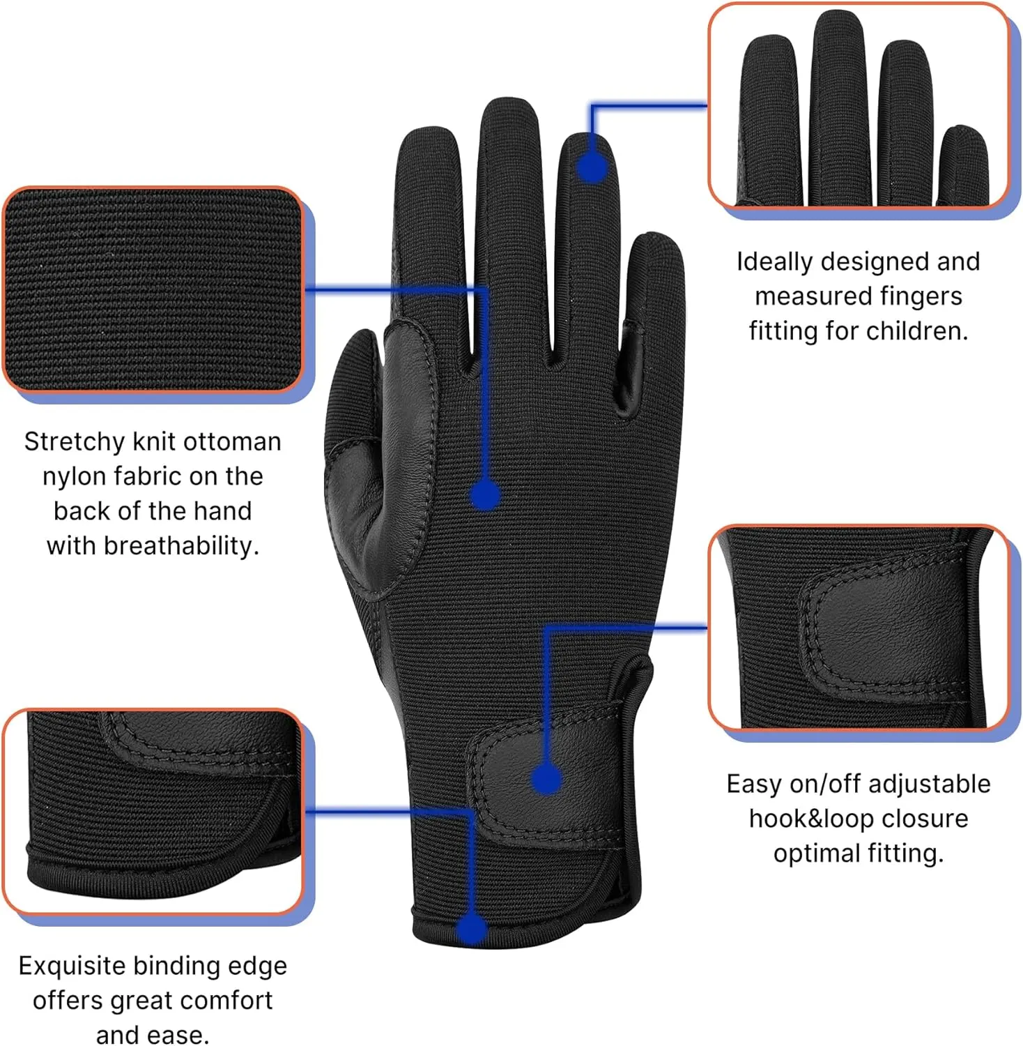 ChinFun Kids Leather Insulated Horse Riding Gloves Breathable Children Equestrian Gloves Anti-Slipping Horseback Mitts
