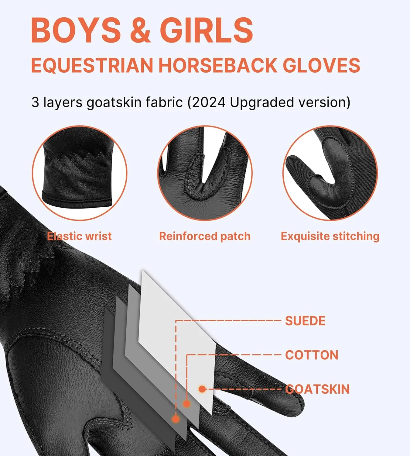ChinFun Kids Leather Insulated Horse Riding Gloves Breathable Children Equestrian Gloves Anti-Slipping Horseback Mitts