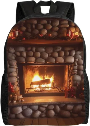 Christmas Fireplace New Year Travel Laptop Backpack Waterproof Lightweight Cute Backpack For Women Men Casual Daypack