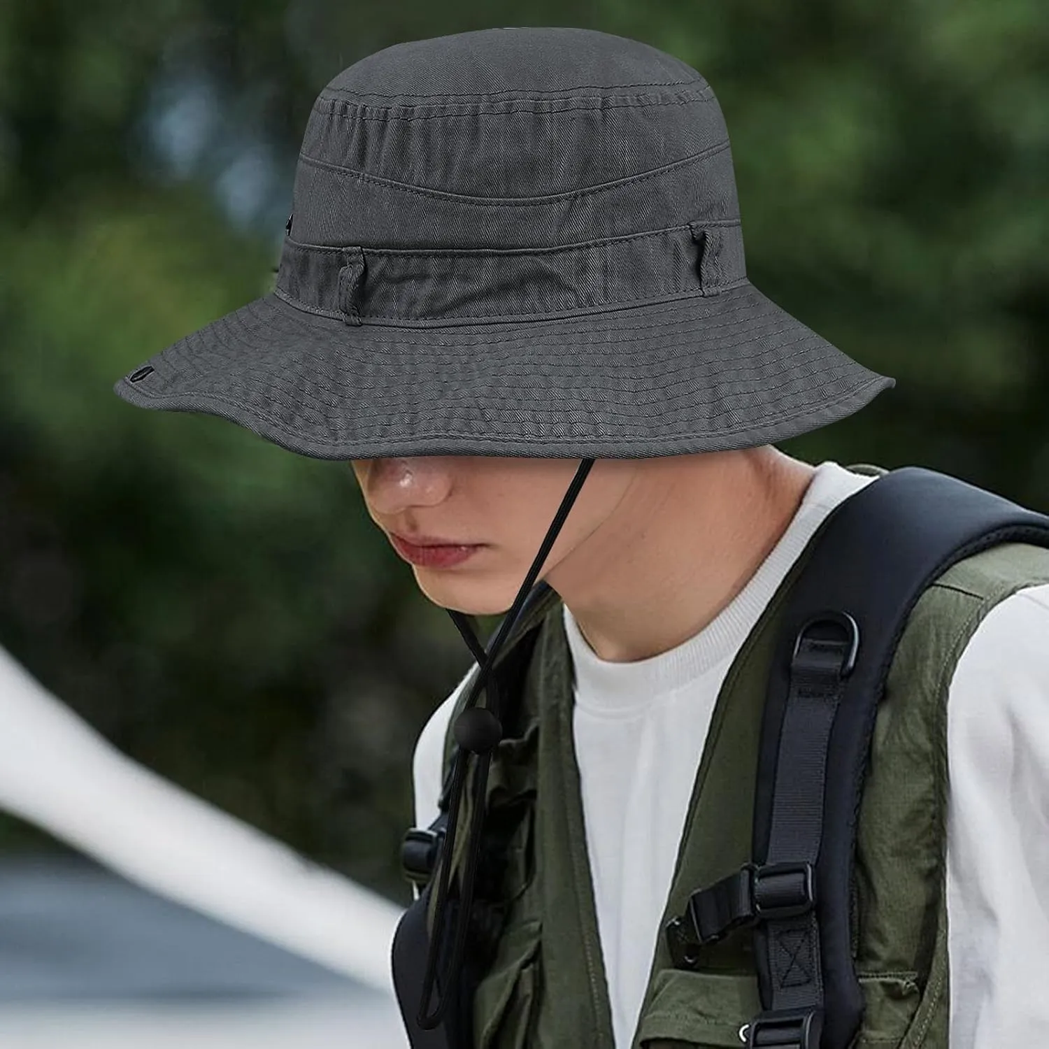 Clakllie Wide Brim Fishing Safari Hats Windproof Bucket Hat Breathable Boonie Hat Outdoor Kayaking Rowing Caps