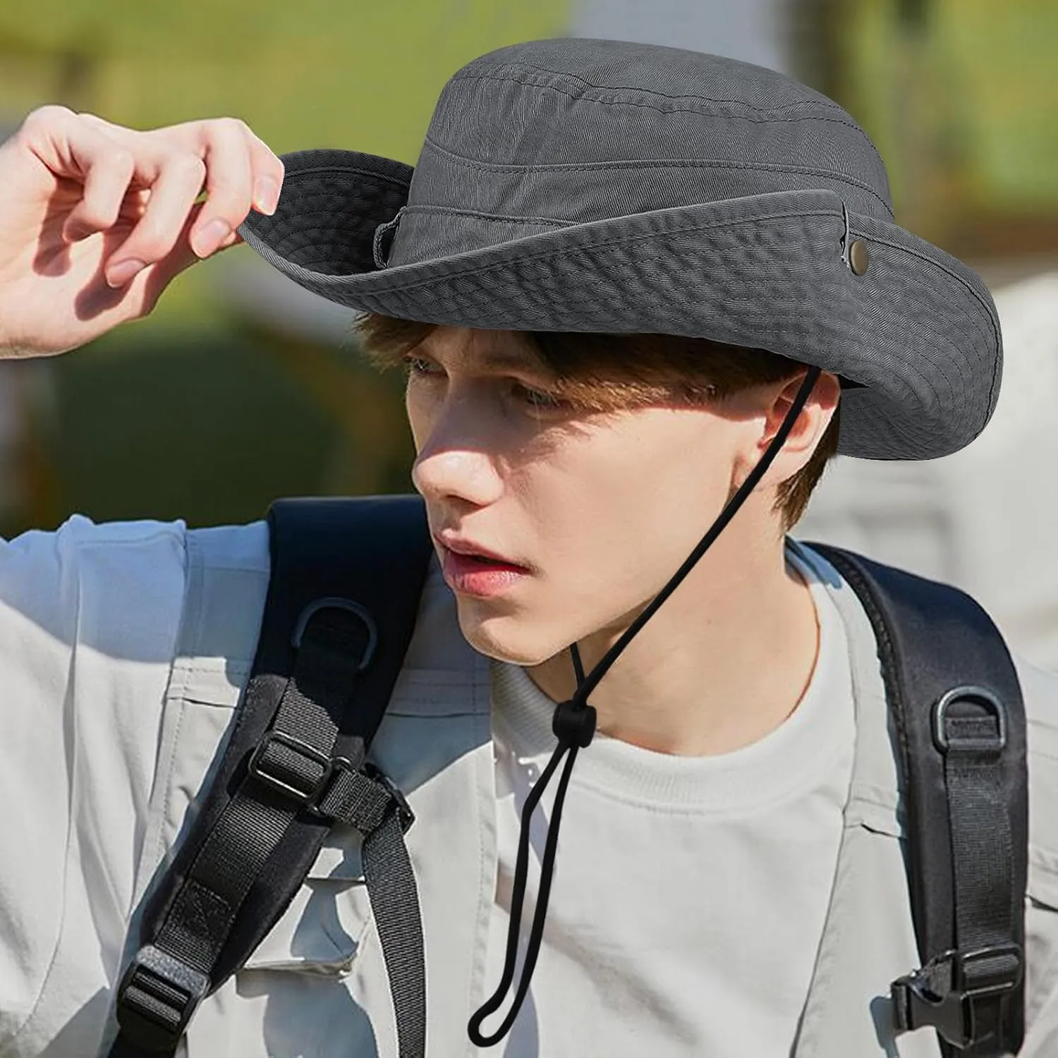 Clakllie Wide Brim Fishing Safari Hats Windproof Bucket Hat Breathable Boonie Hat Outdoor Kayaking Rowing Caps