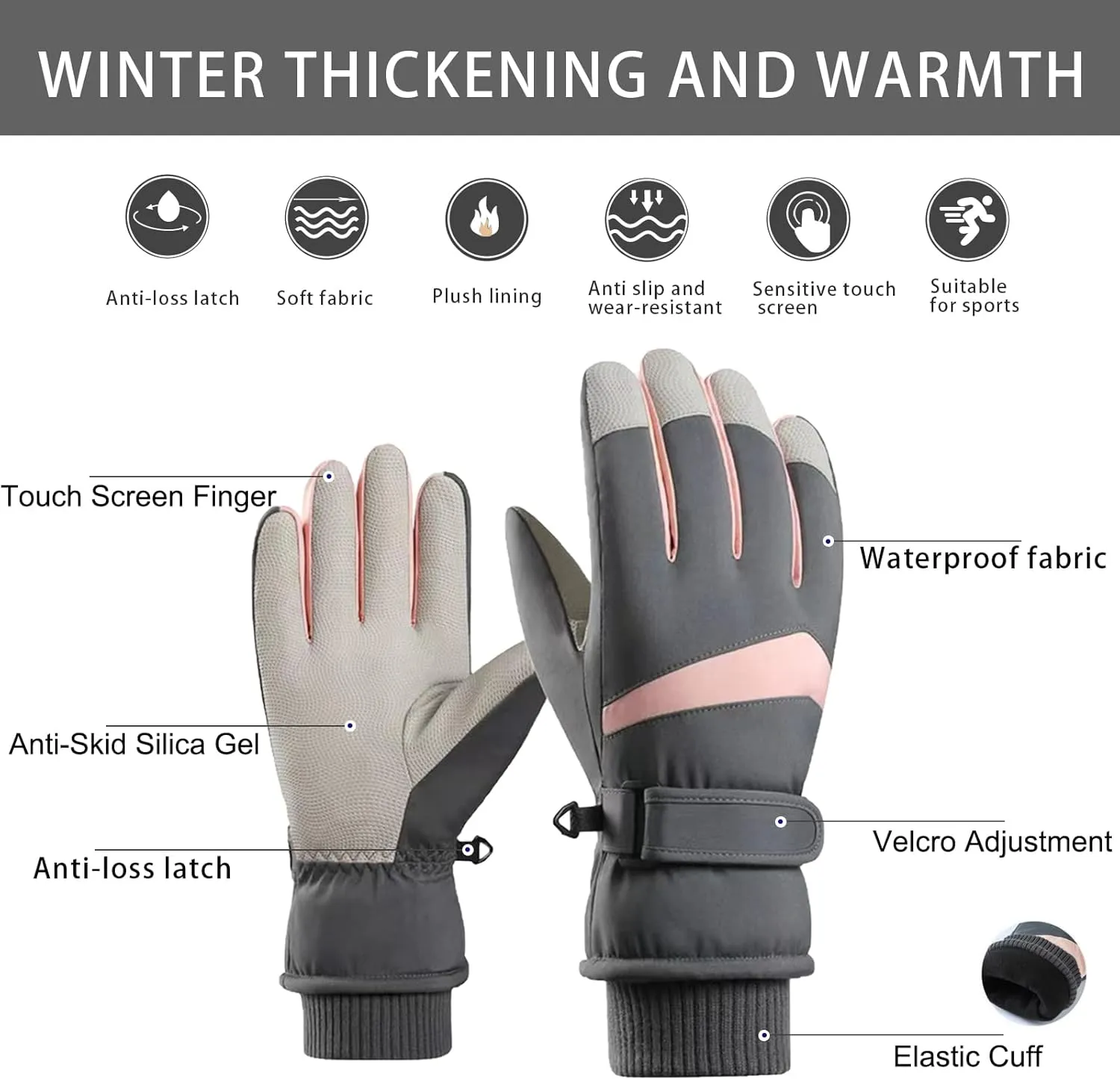 CLAPE Winter Ski Gloves Touchscreen Snowboard Gloves for Outdoor Work Skiing Hiking Unisex Waterproof Cold Weather Gloves Warm