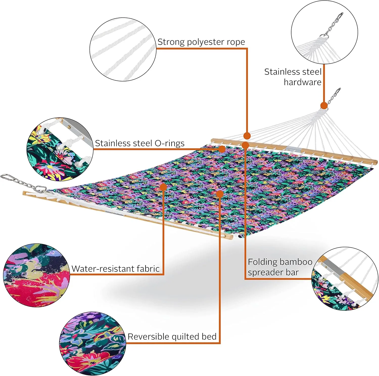 Classic Accessories for Vera Bradley Water-Resistant Quilted Hammock, 78 x 51 Inch, Happy Blooms