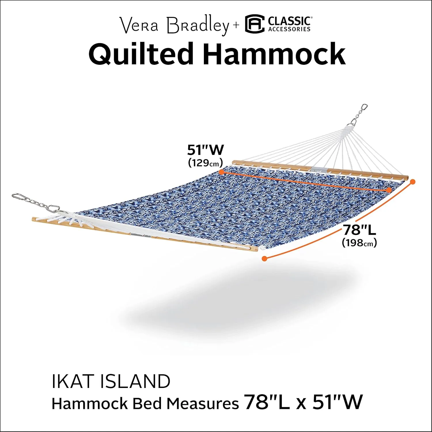 Classic Accessories for Vera Bradley Water-Resistant Quilted Hammock, 78 x 51 Inch, Ikat Island