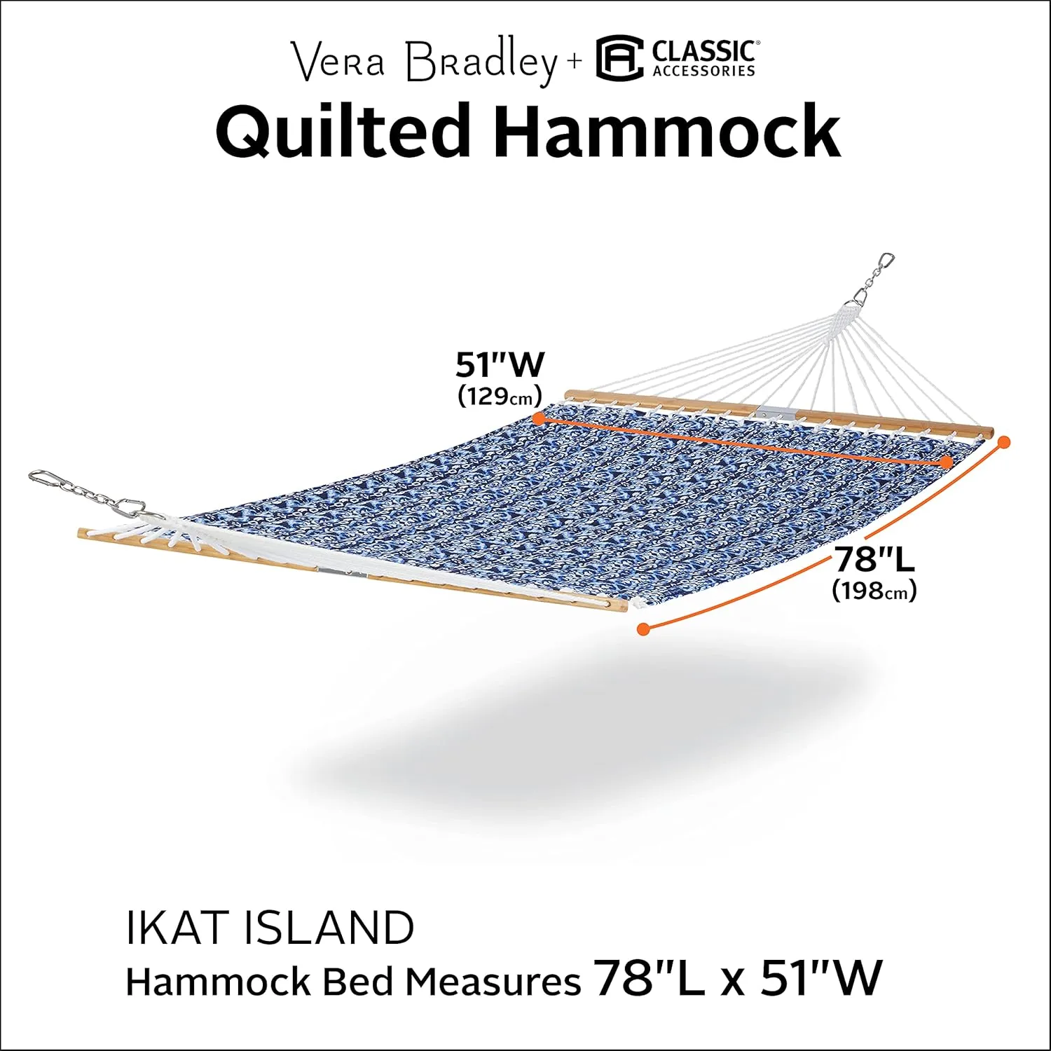 Classic Accessories for Vera Bradley Water-Resistant Quilted Hammock, 78 x 51 Inch, Ikat Island