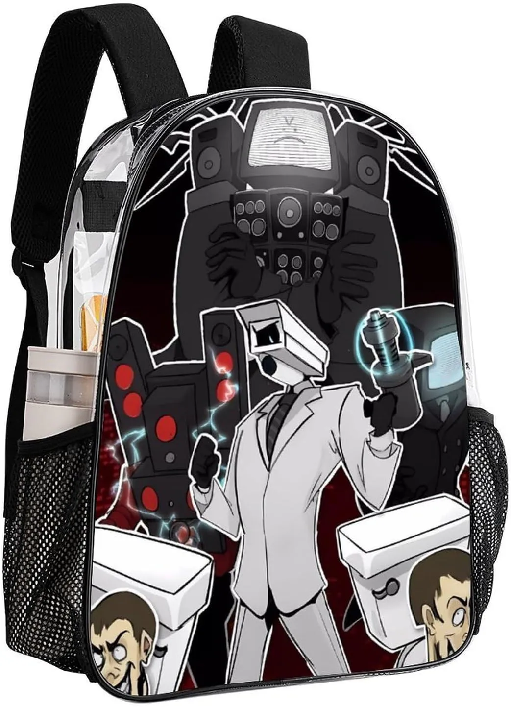 Clear Backpack Heavy Duty PVC Transparent Funny Toi-let Backpack 17"" Large Capacity See Through Bag for College, 43x32x13cm, Style-1