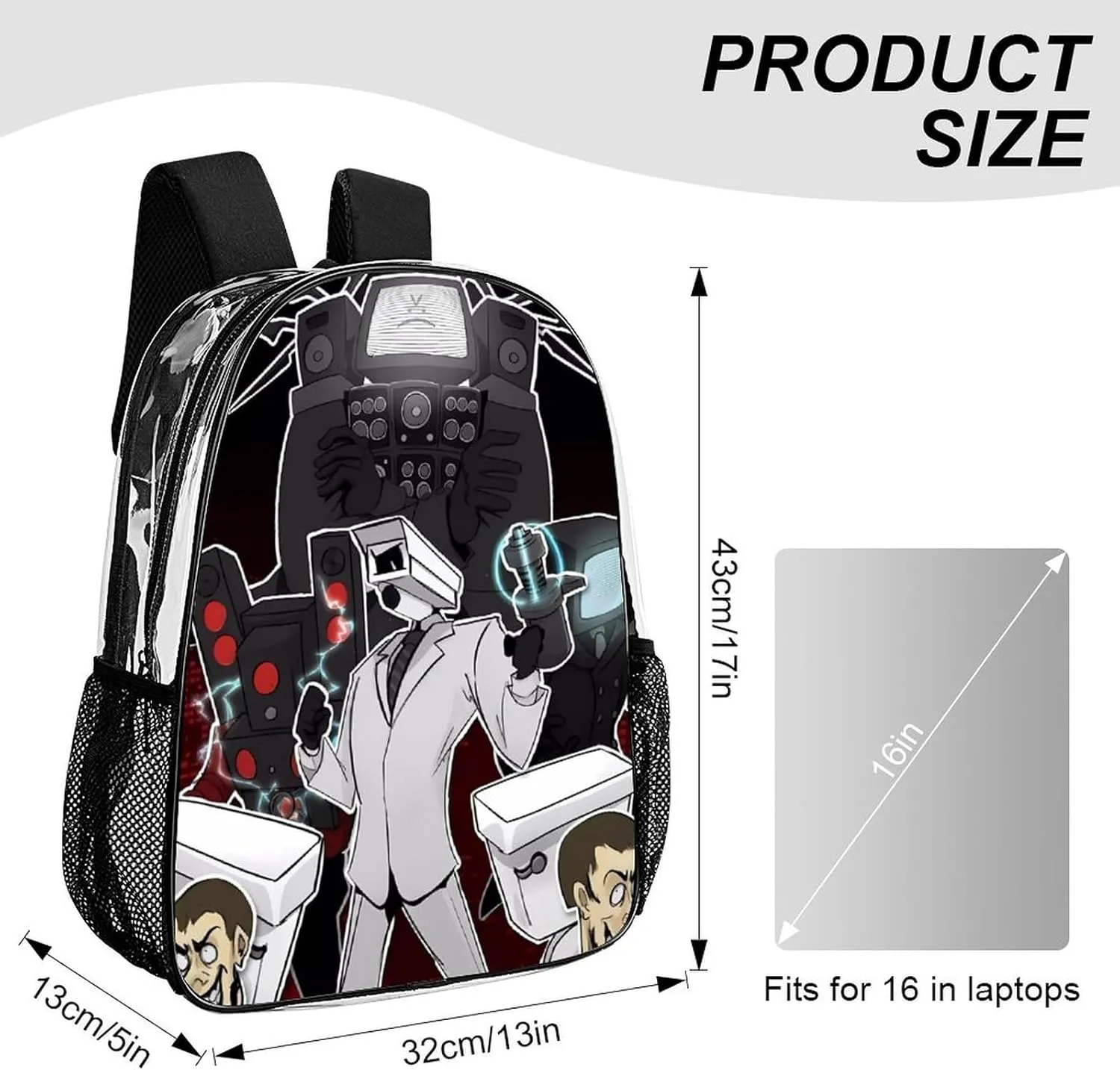 Clear Backpack Heavy Duty PVC Transparent Funny Toi-let Backpack 17"" Large Capacity See Through Bag for College, 43x32x13cm, Style-1