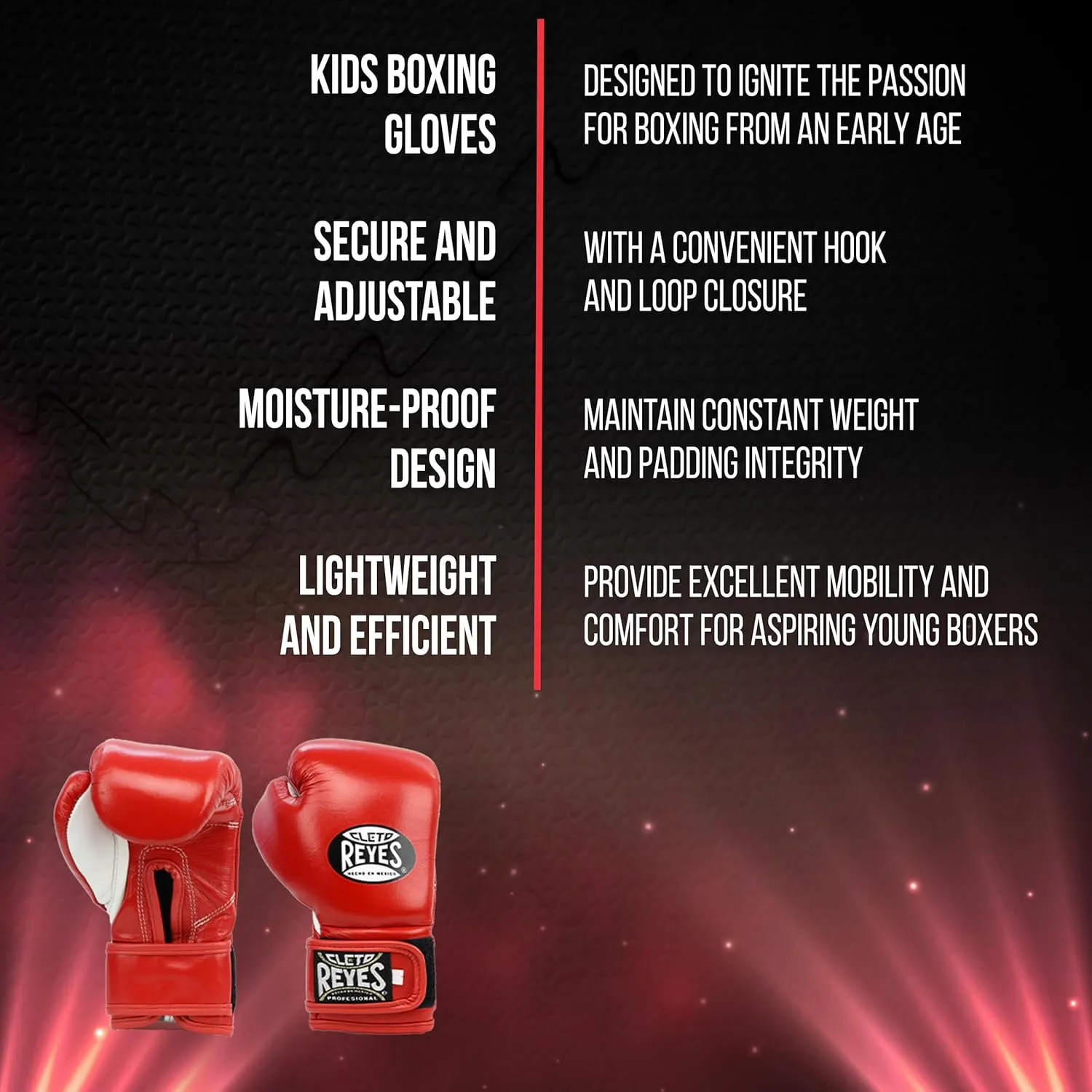 CLETO REYES Professional Boxing Gloves for Kids, Girls and Boys, Training, Sparring and Punching, MMA, Kickboxing, Muay Thai, Leather, Hook and Loop Closure, 3-5 Years, 5.6 oz