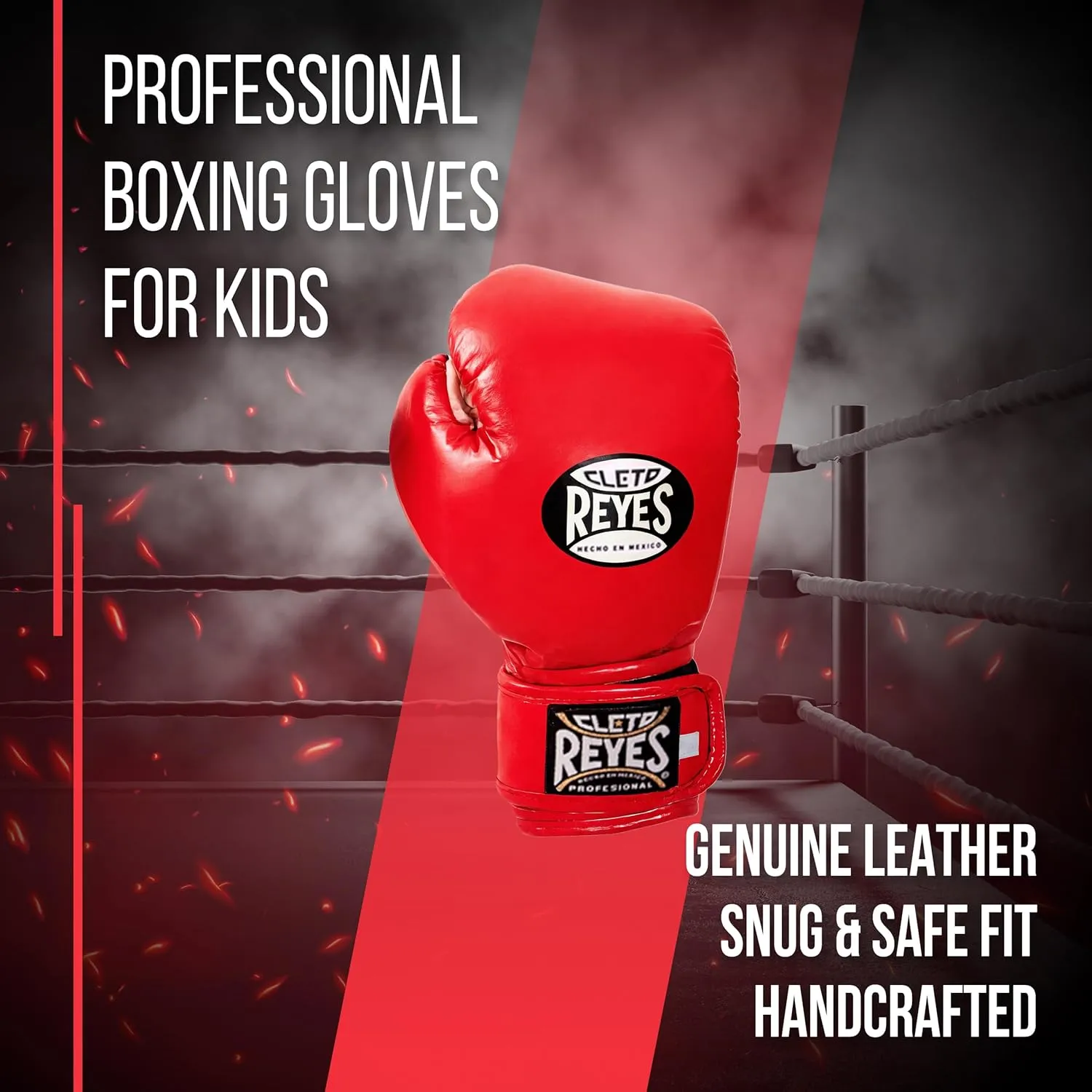 CLETO REYES Professional Boxing Gloves for Kids, Girls and Boys, Training, Sparring and Punching, MMA, Kickboxing, Muay Thai, Leather, Hook and Loop Closure, 3-5 Years, 5.6 oz