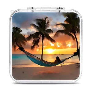 Coconut Beach Sunset Hammock Switch Game Case Switch Game Holder Cartridge Case Storage 12 Games & 2 Micro Sd Card Slots, Travel Carry Cases, Portable Games Card Storage, Hard Shell, Buckle Closure