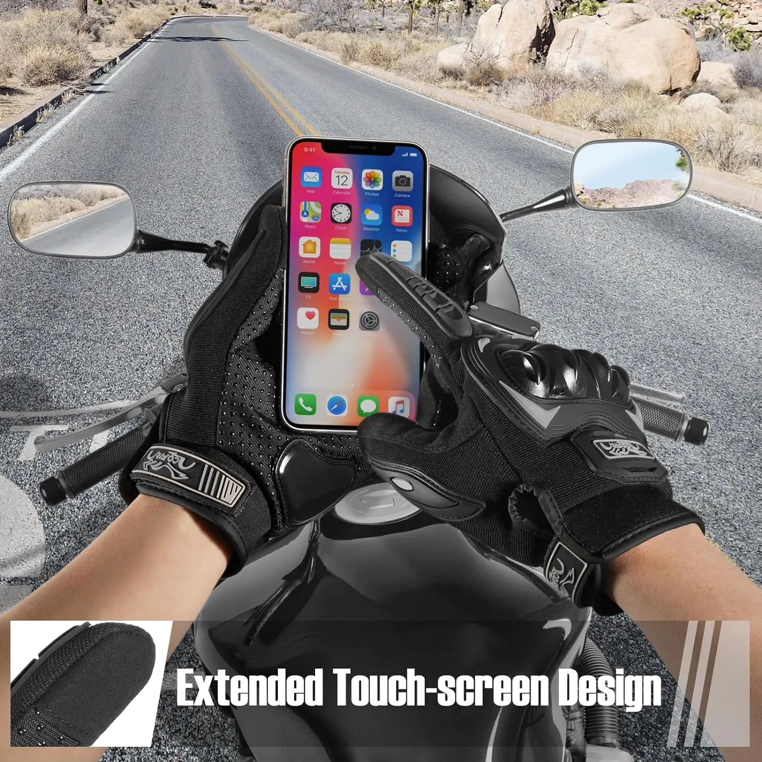 COFIT Motorcycle Gloves Breathable, Touchscreen Motorbike Gloves Anti-Slip with Good Grip Hard Knuckles Protection for Men Women Motocross, BMX ATV MTB Cycling, Road Racing - Black XXL