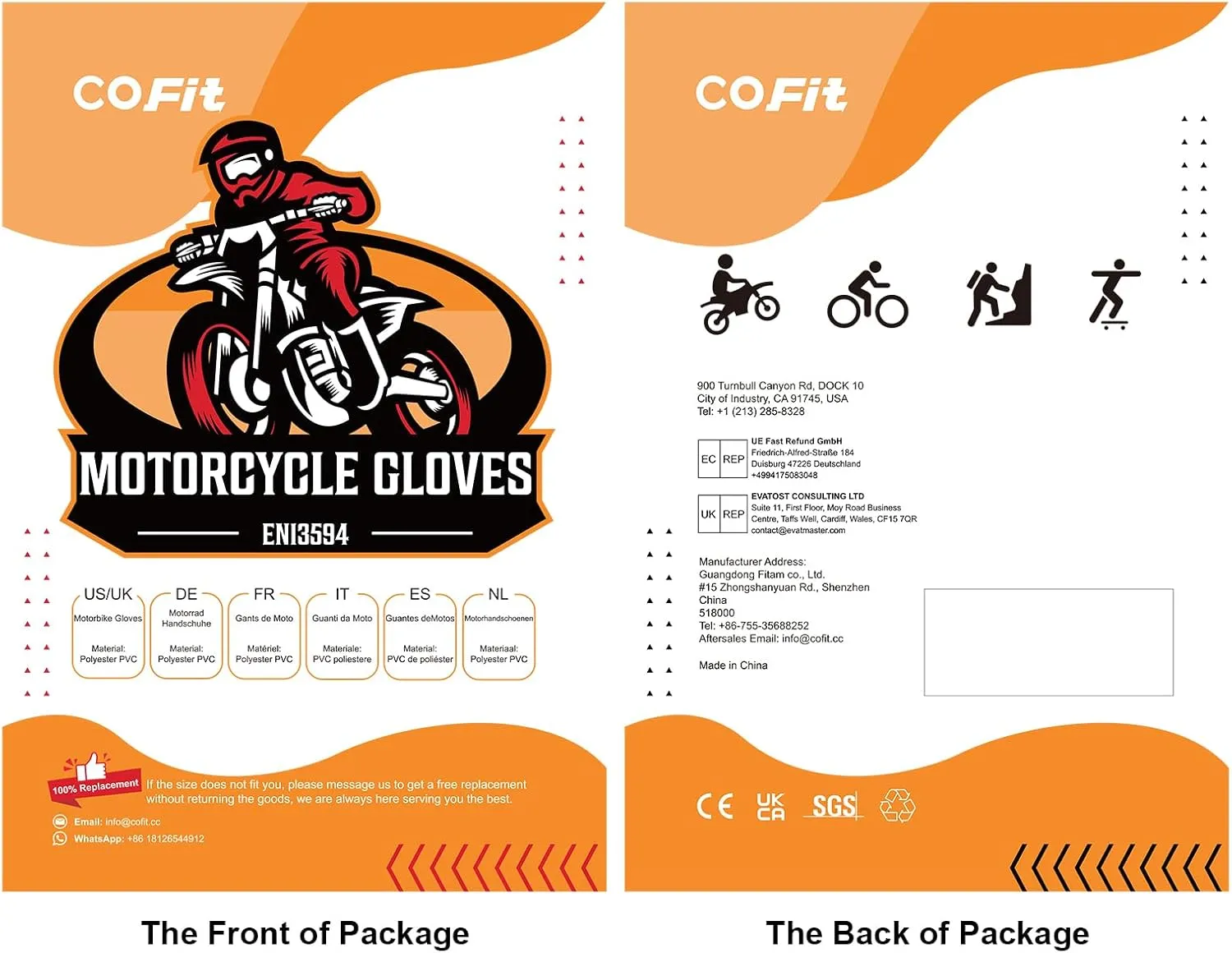 COFIT Motorcycle Gloves Breathable, Touchscreen Motorbike Gloves Anti-Slip with Good Grip Hard Knuckles Protection for Men Women Motocross, BMX ATV MTB Cycling, Road Racing - Orange L