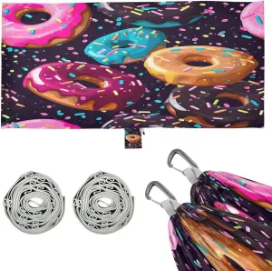 Colorful Donut Camping Hammock, 330 lbs with 2 Tree Straps, Carry Bag, Single Portable Hammock for Outdoor/Indoor, Hiking, Beach, Backpacking, Travel