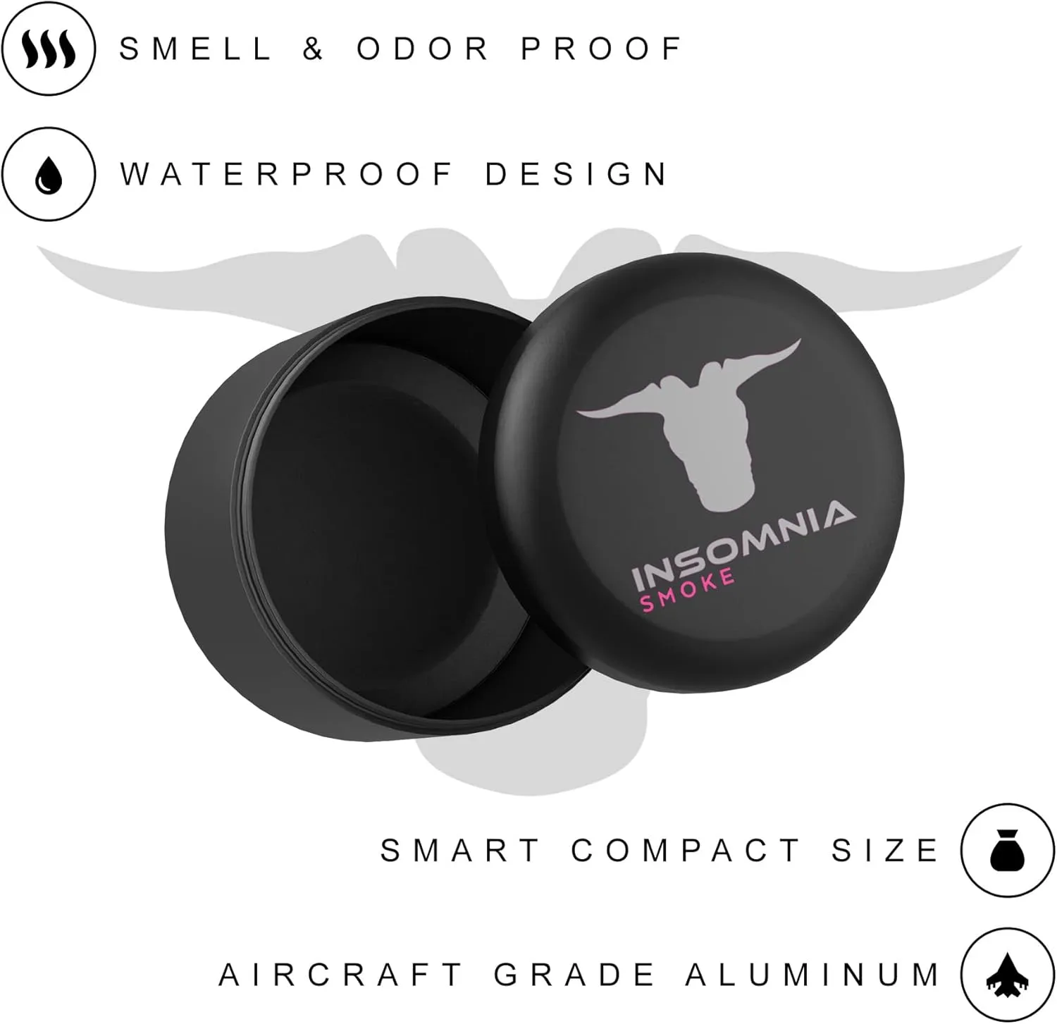 Compact Storage Puck | Smell Odour Water Proof Air Tight | Aluminium Container Metal Stash Tin for Tobacco Travel Size Jar Zyn Can (Black)
