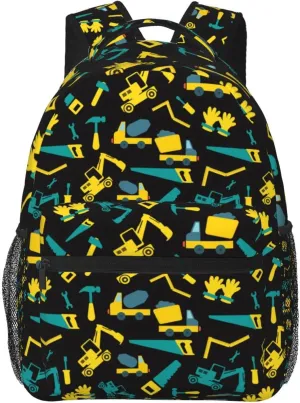 Construction Tools Excavator Cement Truck Engineering Truck Backpack Lightweight Laptop Backpack Casual Daypack Travel Double Shoulder Bag For Women Men