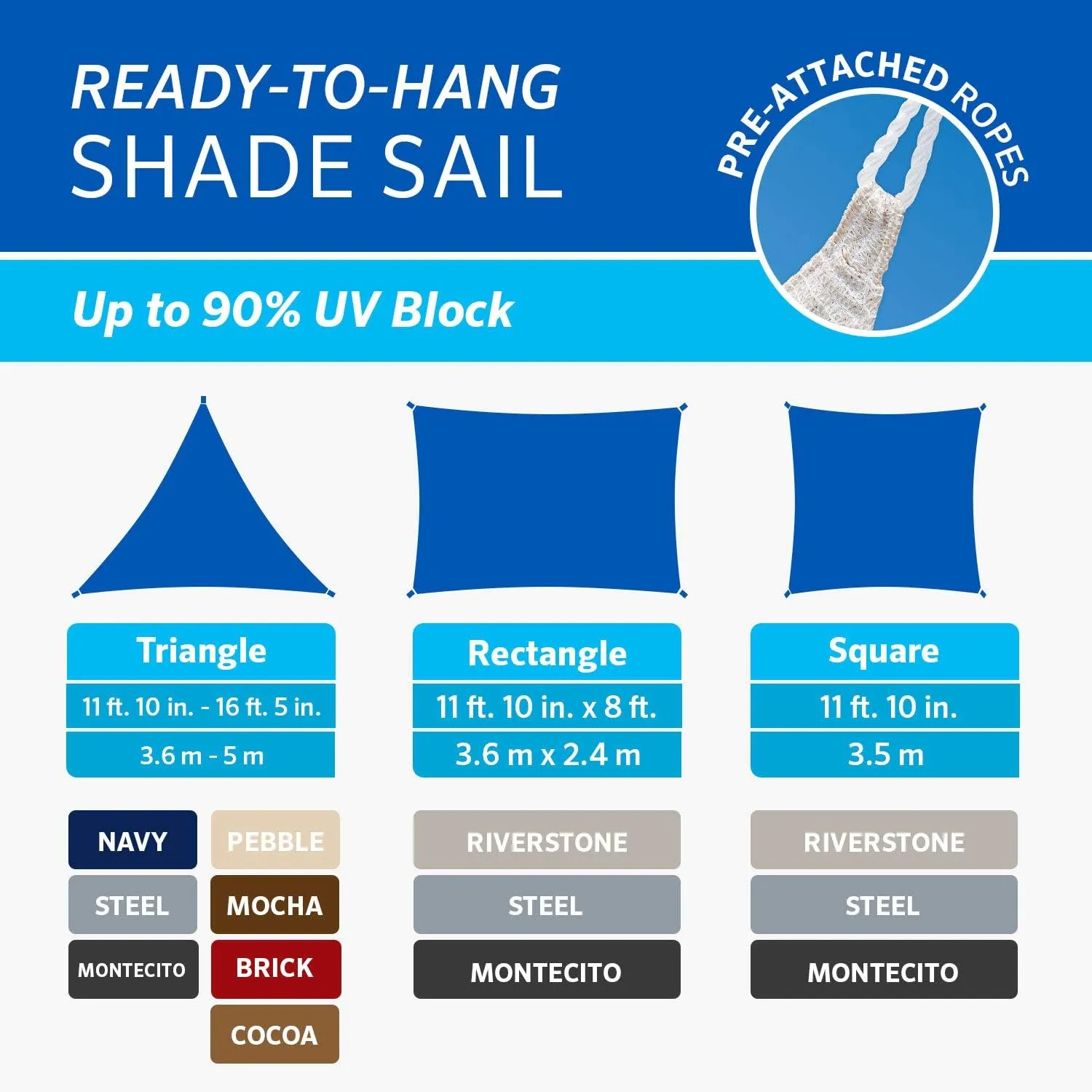 Coolaroo 473105 Ready to Hang Shade Sail, Steel
