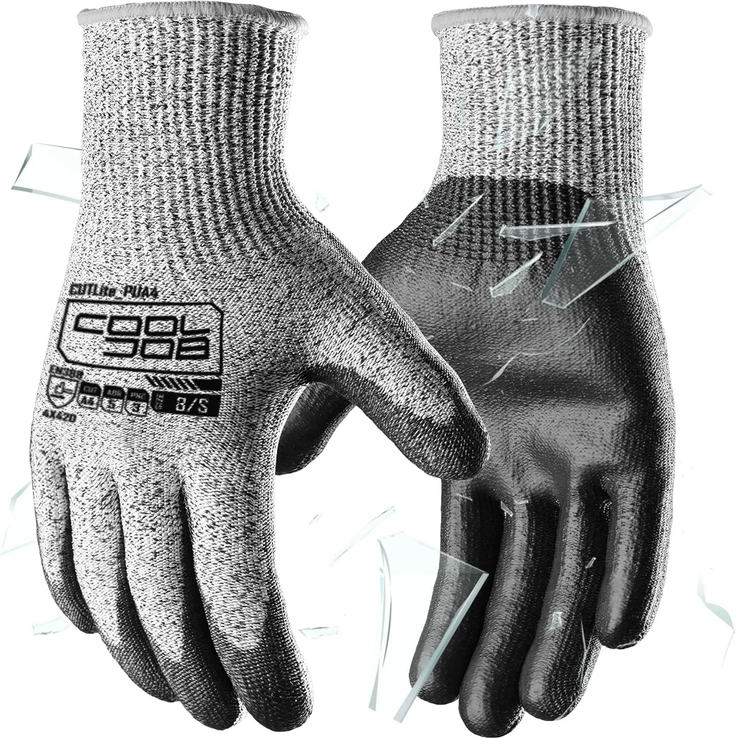 COOLJOB 12/120 Pairs Cut Resistant Safety Work Gloves with Grip, 13 Gauge Seamless Shell with PU Coating, ANSI A2 A4 A6, Gray