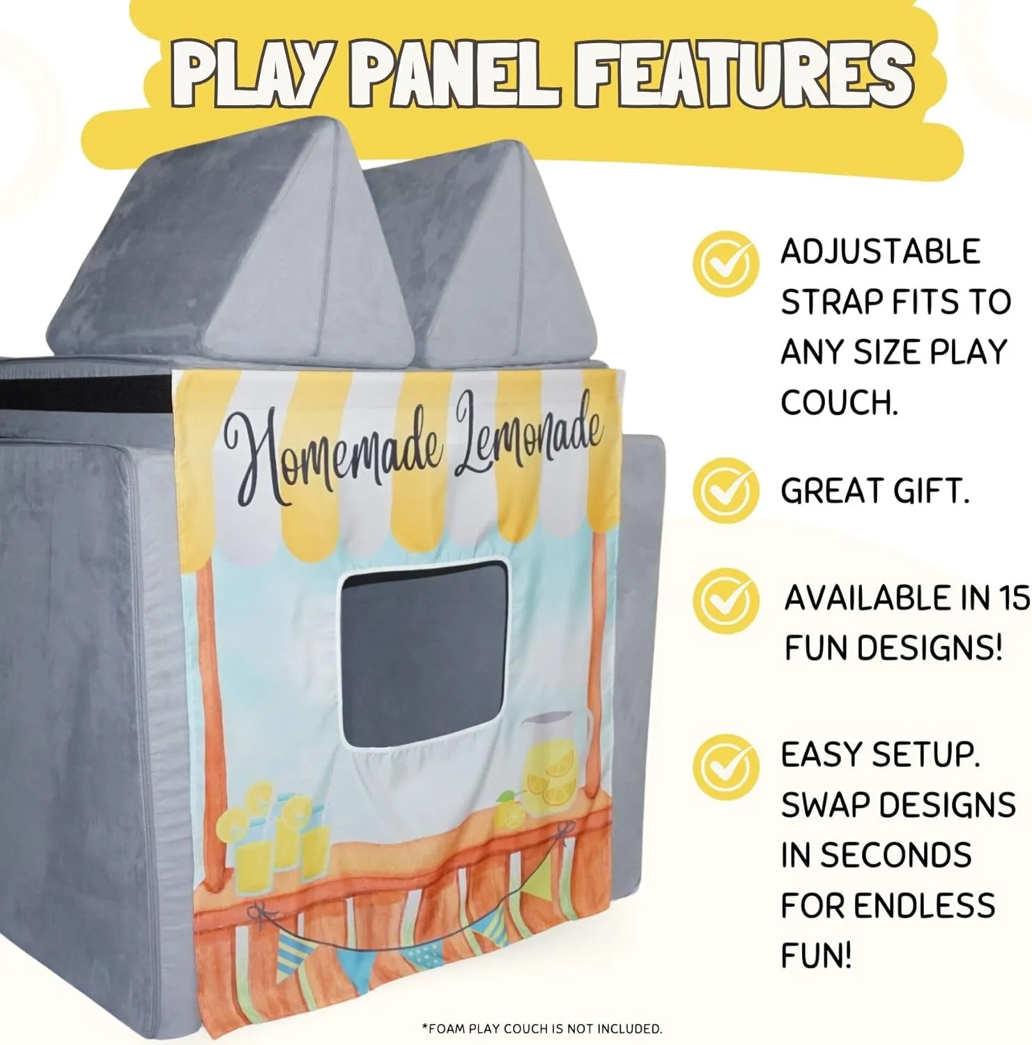 Couch Swag Play Panel for Childrens Foam Sofa Kids Couch (Lemonade Stand)
