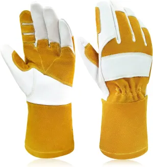 Cowhide MIG Welding Gloves Long Cuff, EN388-2132X, EN407-413X4X, EN12477 TYPE A