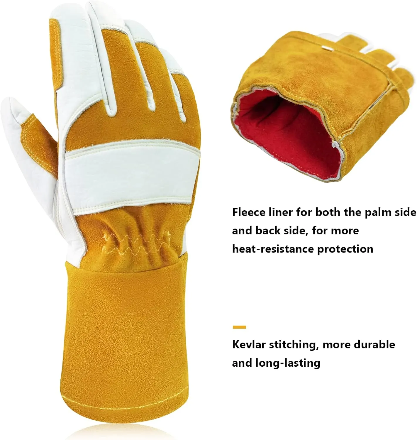 Cowhide MIG Welding Gloves Long Cuff, EN388-2132X, EN407-413X4X, EN12477 TYPE A