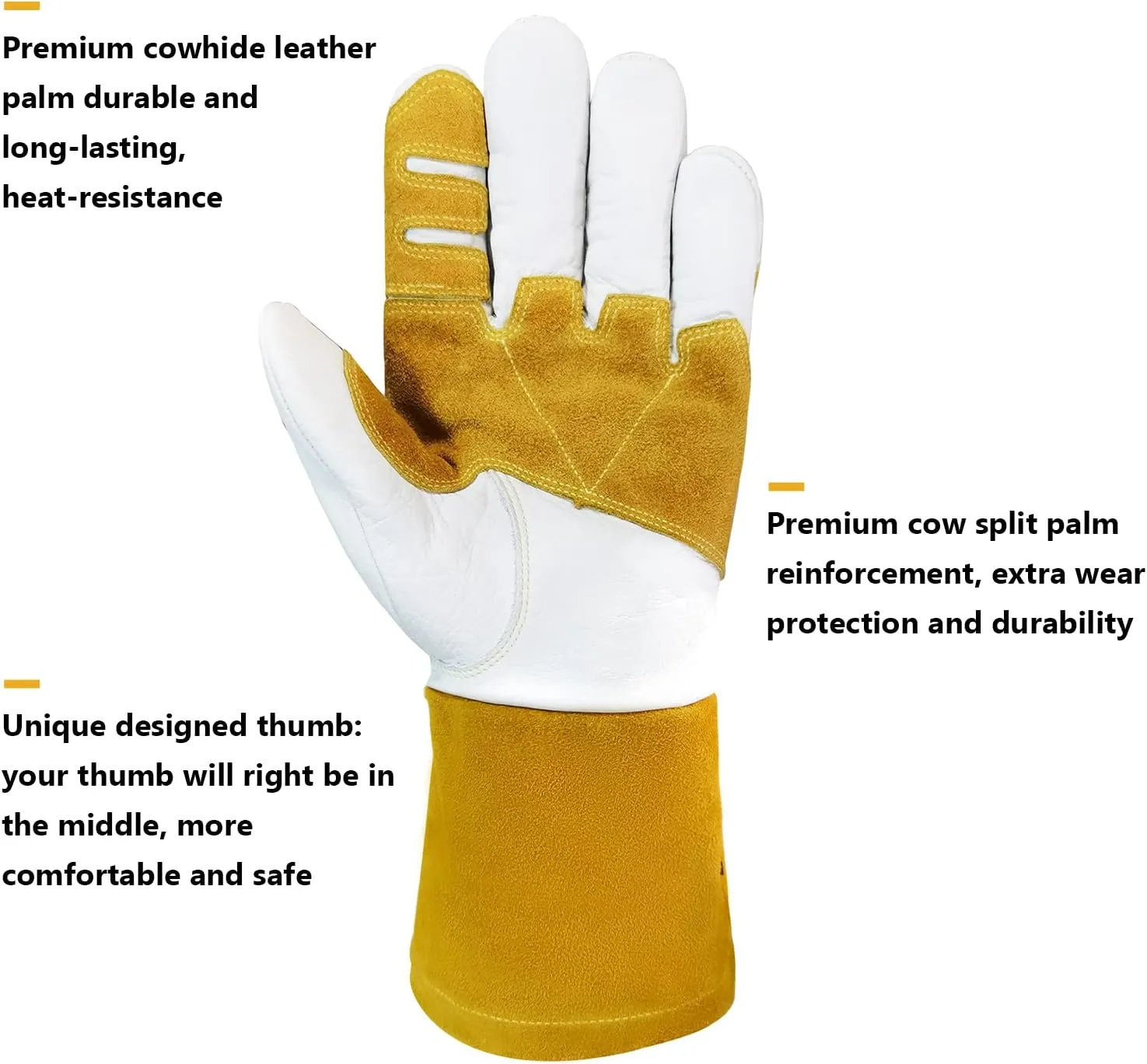 Cowhide MIG Welding Gloves Long Cuff, EN388-2132X, EN407-413X4X, EN12477 TYPE A