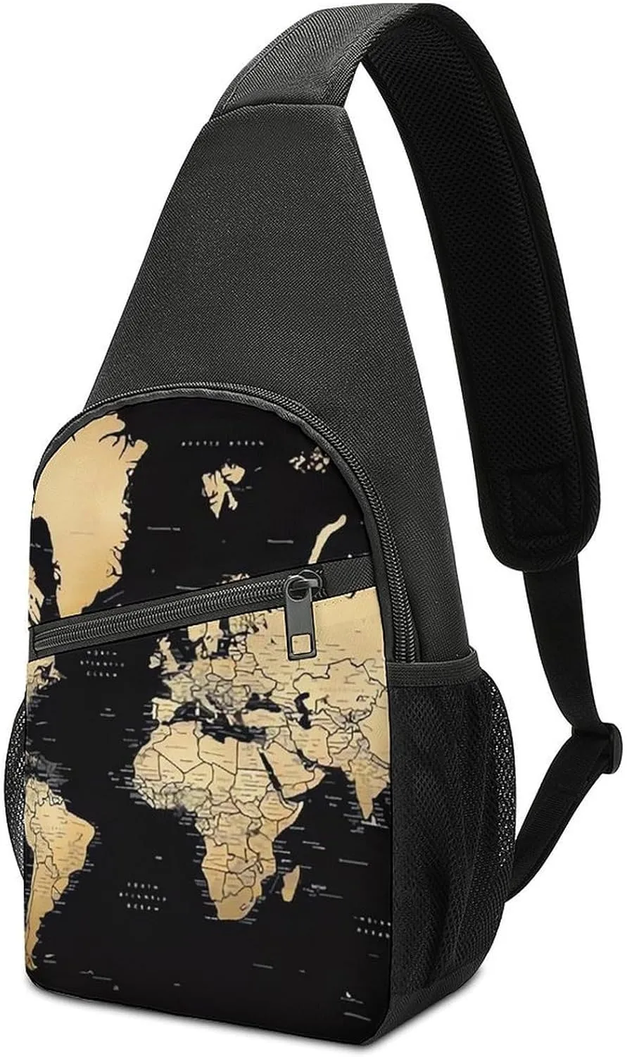Crossbody Bags Sling Bag for Women Men,World Map Printed Sling Backpack,Waterproof Bag with Convertible Shoulder Strap,Shoulder Chest Bag for Hiking Traveling