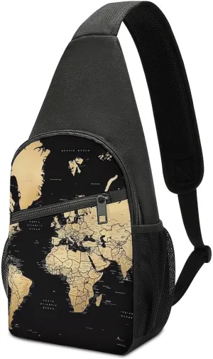 Crossbody Bags Sling Bag for Women Men,World Map Printed Sling Backpack,Waterproof Bag with Convertible Shoulder Strap,Shoulder Chest Bag for Hiking Traveling