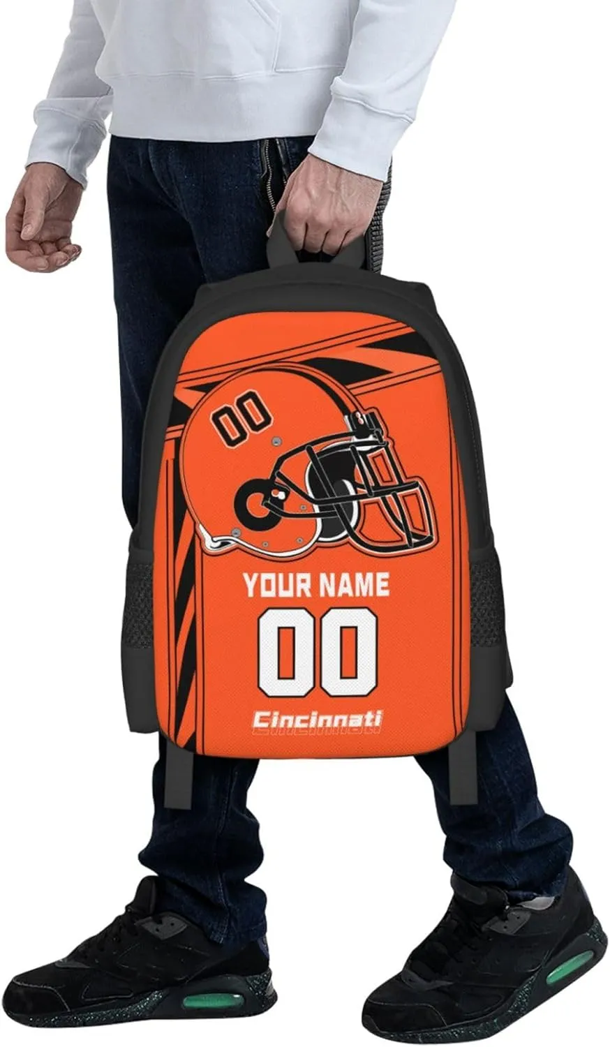 Custom Cincinnati Backpack Personalized Name Number, Customize High Capacity Bookbag 17 Inch Laptop Bag Travel Backpack Gifts for Men Women Boys