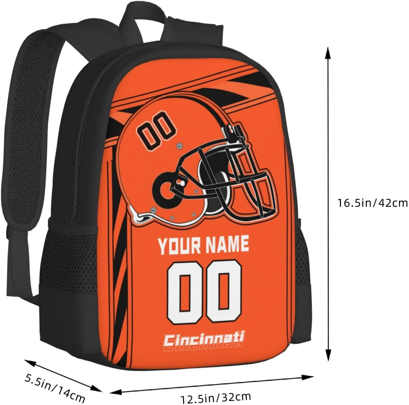 Custom Cincinnati Backpack Personalized Name Number, Customize High Capacity Bookbag 17 Inch Laptop Bag Travel Backpack Gifts for Men Women Boys