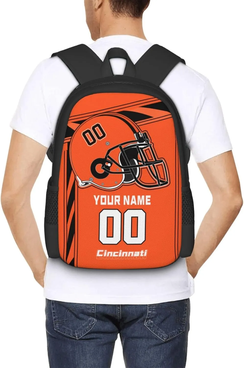 Custom Cincinnati Backpack Personalized Name Number, Customize High Capacity Bookbag 17 Inch Laptop Bag Travel Backpack Gifts for Men Women Boys