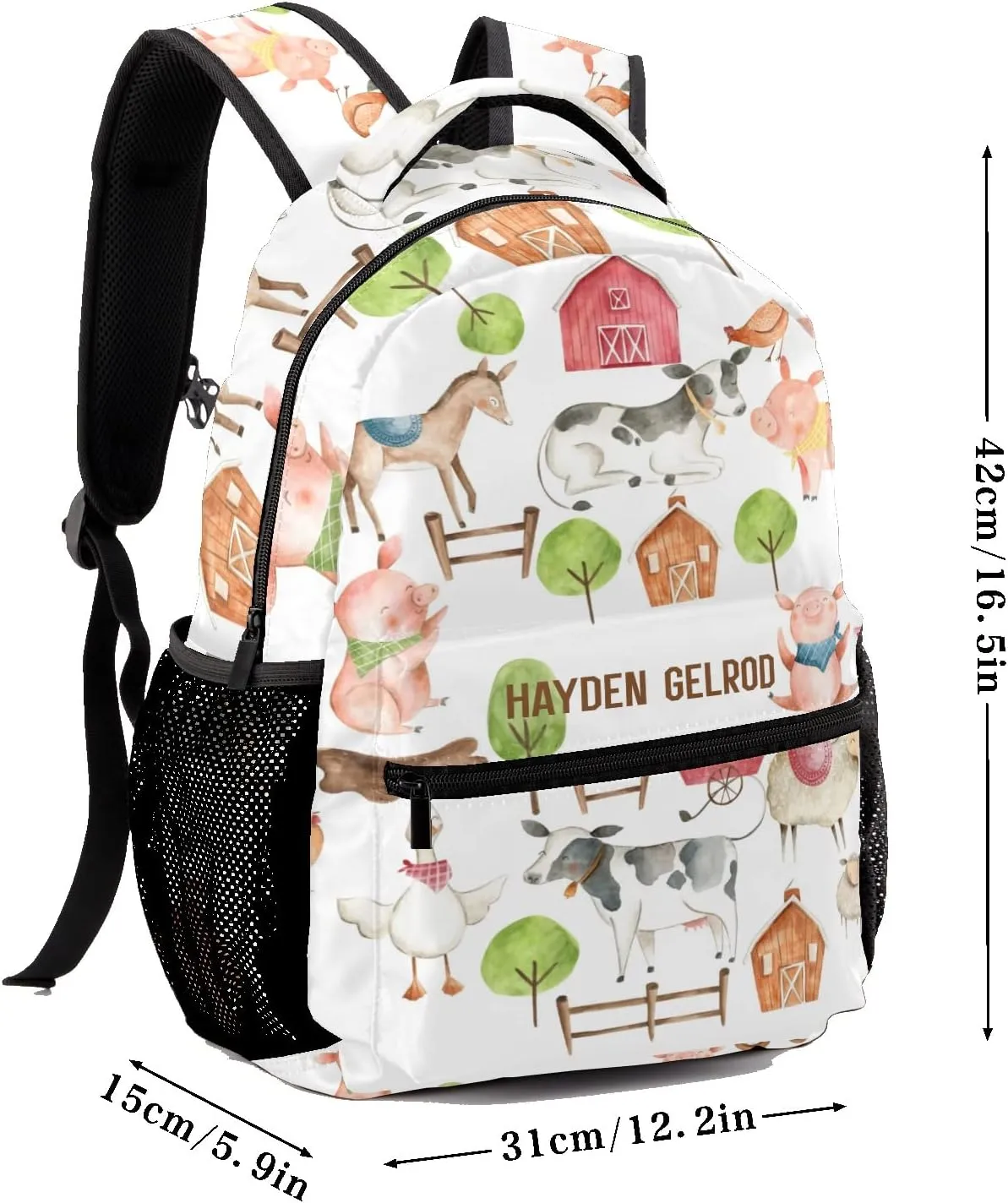 Custom Kid Backpack, Farm Animals Farm House Personalized School Bookbag with Your Own Name, Customization Casual Bookbags for Student Girls Boys