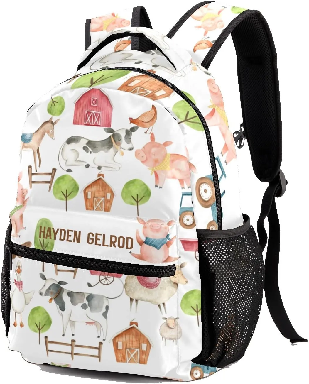 Custom Kid Backpack, Farm Animals Farm House Personalized School Bookbag with Your Own Name, Customization Casual Bookbags for Student Girls Boys