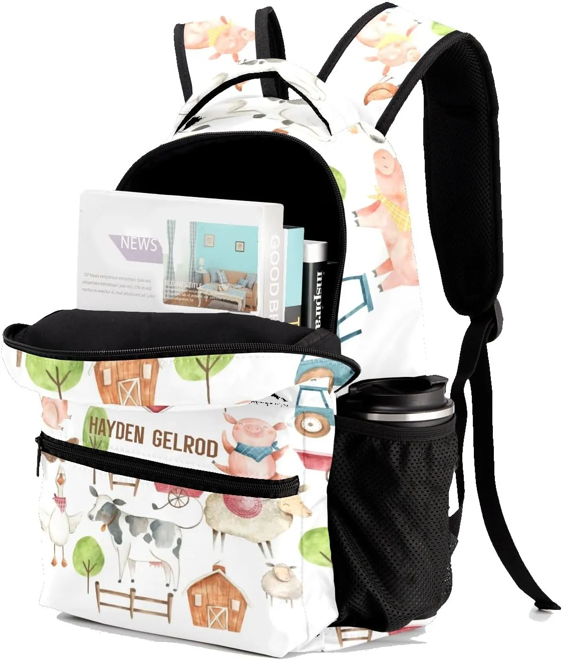 Custom Kid Backpack, Farm Animals Farm House Personalized School Bookbag with Your Own Name, Customization Casual Bookbags for Student Girls Boys