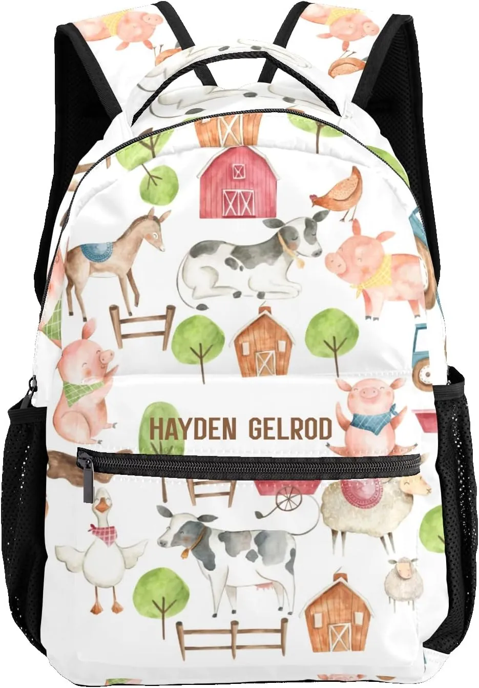 Custom Kid Backpack, Farm Animals Farm House Personalized School Bookbag with Your Own Name, Customization Casual Bookbags for Student Girls Boys