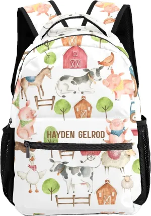 Custom Kid Backpack, Farm Animals Farm House Personalized School Bookbag with Your Own Name, Customization Casual Bookbags for Student Girls Boys