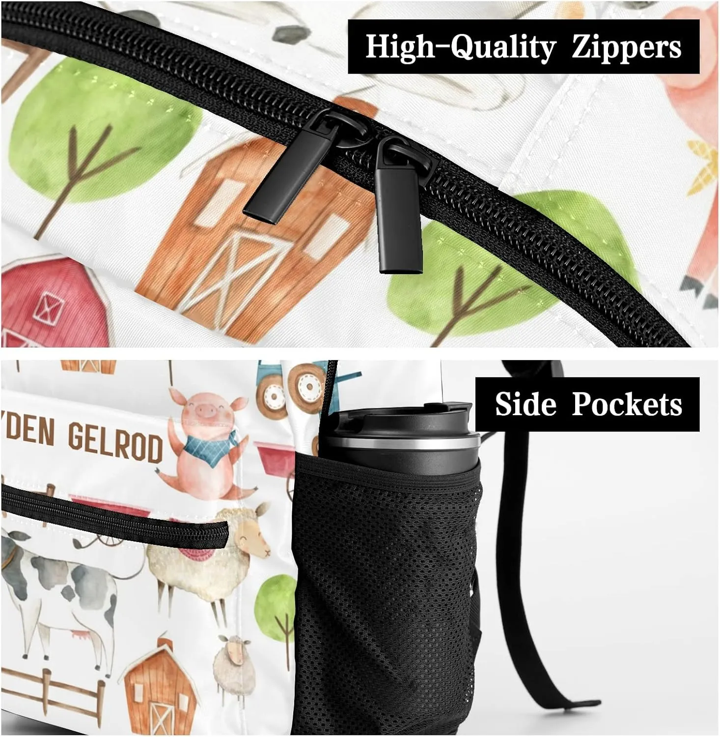 Custom Kid Backpack, Farm Animals Farm House Personalized School Bookbag with Your Own Name, Customization Casual Bookbags for Student Girls Boys