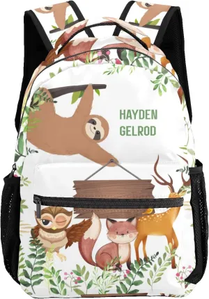 Custom Kid Backpack, Safari Animal Jungle Sloth Personalized School Bookbag with Your Own Name, Customization Casual Bookbags for Student Girls Boys