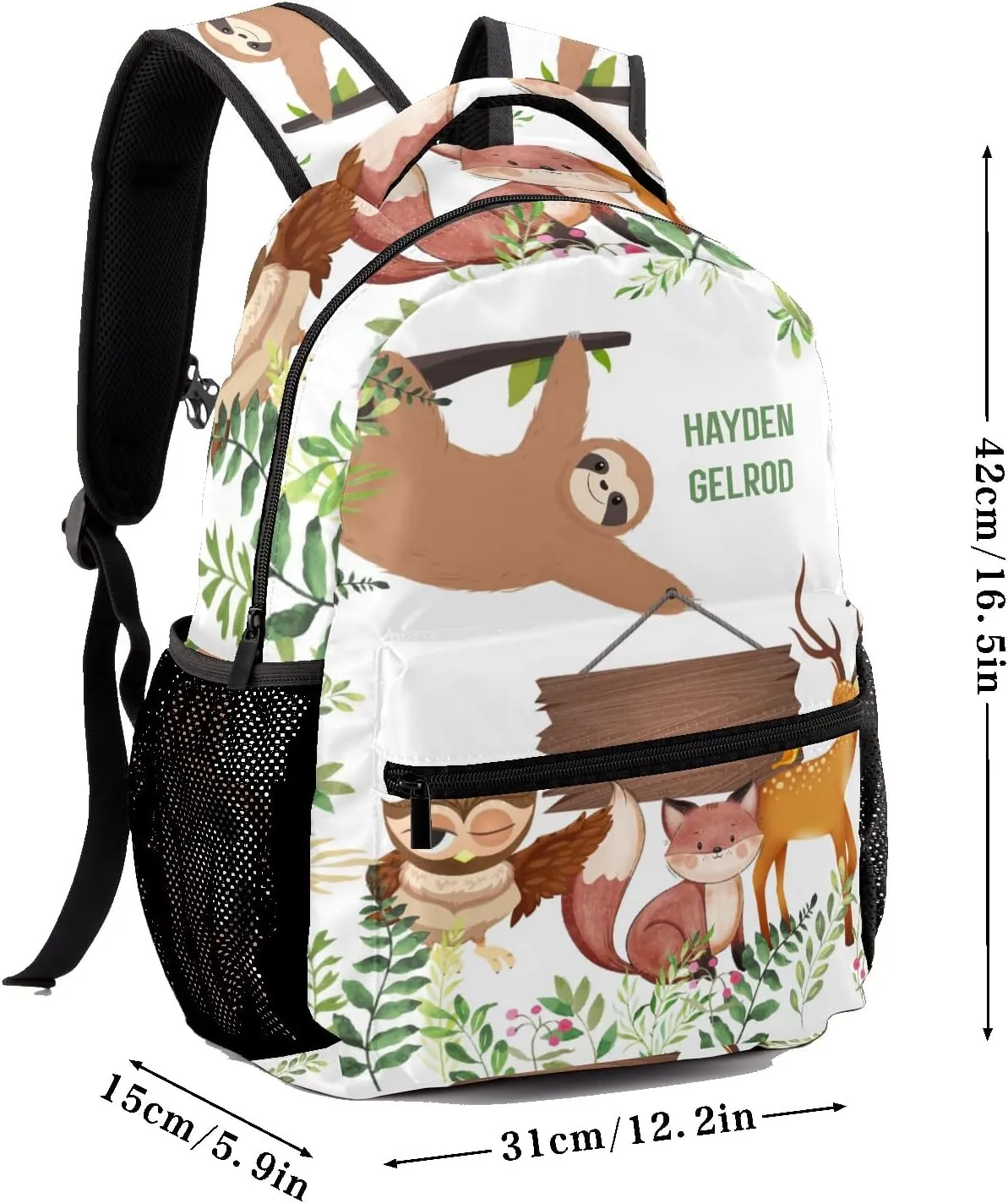 Custom Kid Backpack, Safari Animal Jungle Sloth Personalized School Bookbag with Your Own Name, Customization Casual Bookbags for Student Girls Boys