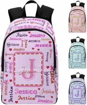 Custom Name Kid's Backpack Pink Red Text Hearts Pink Personalized School Bookbag with Your Own Name Customization Casual Bookbags for Student Girls Boys on Birthday Christmas School Season