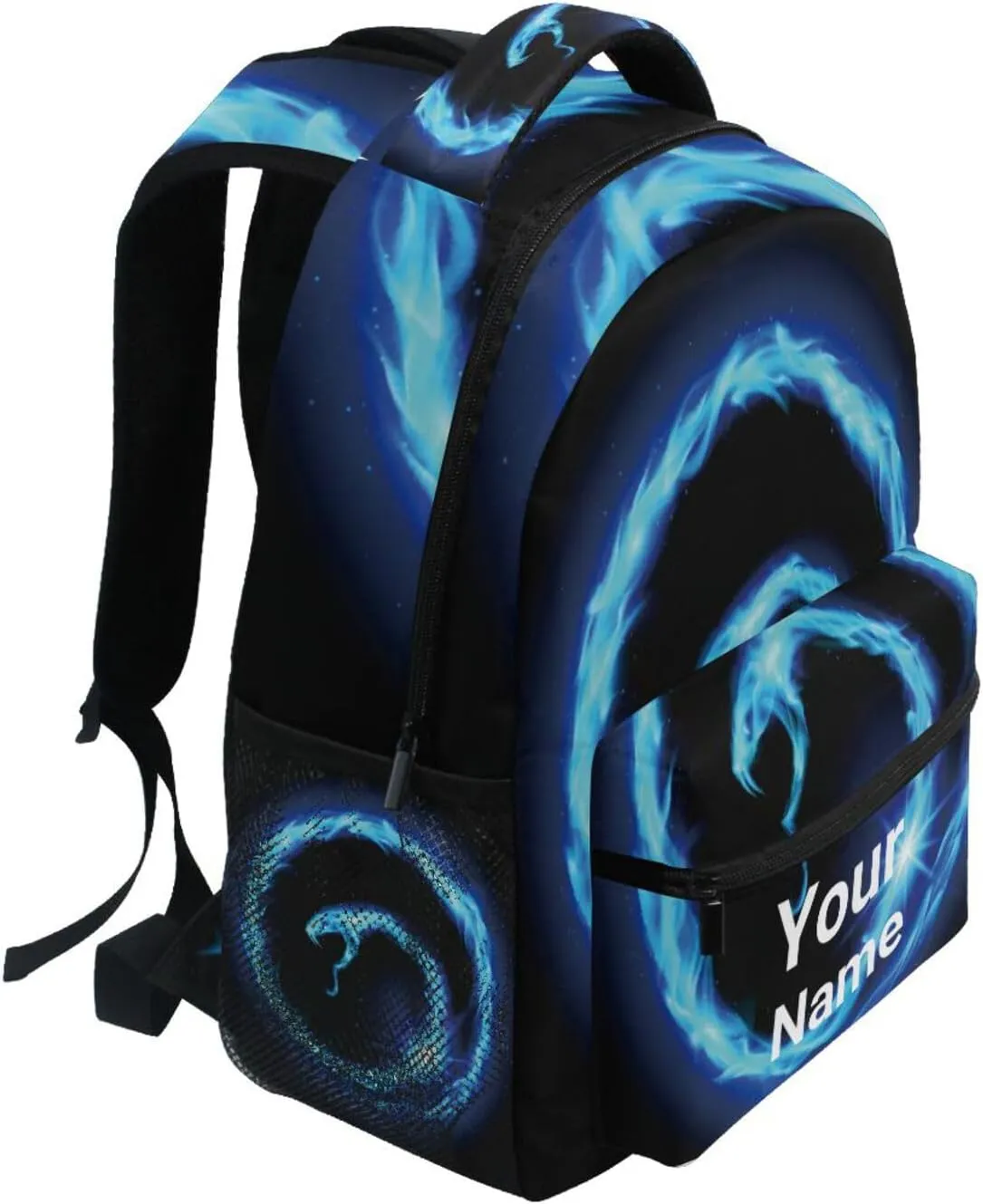 Custom You Name Blue Flame Dragon Backpack,Casual Daypacks Outdoor Sports Rucksack School Shoulder Bag for Men Women Boys Girls 12x7.3x16.9in