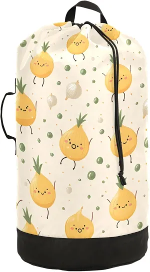 Cute Onions Laundry Backpack Bag with Drawstring Closure Waterproof Laundry Bag Laundry Hamper Clothes Storage for College Travel Laundromat Apartment