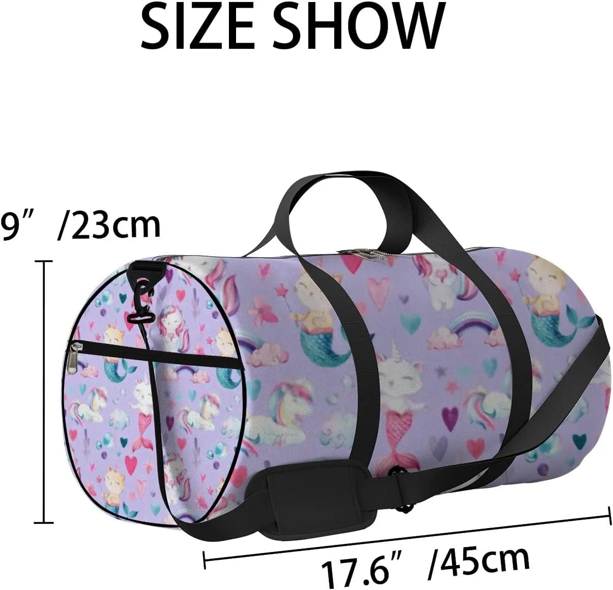 Cute Purple Red Baby Pony Mermaids Sports Bag Tote Bag Waterproof Gym Bag with Shoulder Strap Zipper 2 Side Pockets for Men and Women, Travel and Storage Shoulder Bag.