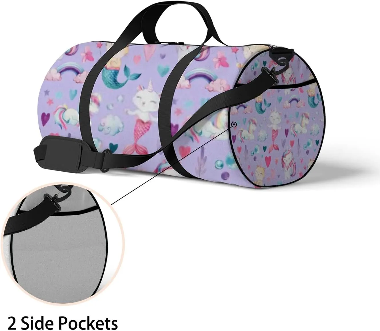 Cute Purple Red Baby Pony Mermaids Sports Bag Tote Bag Waterproof Gym Bag with Shoulder Strap Zipper 2 Side Pockets for Men and Women, Travel and Storage Shoulder Bag.
