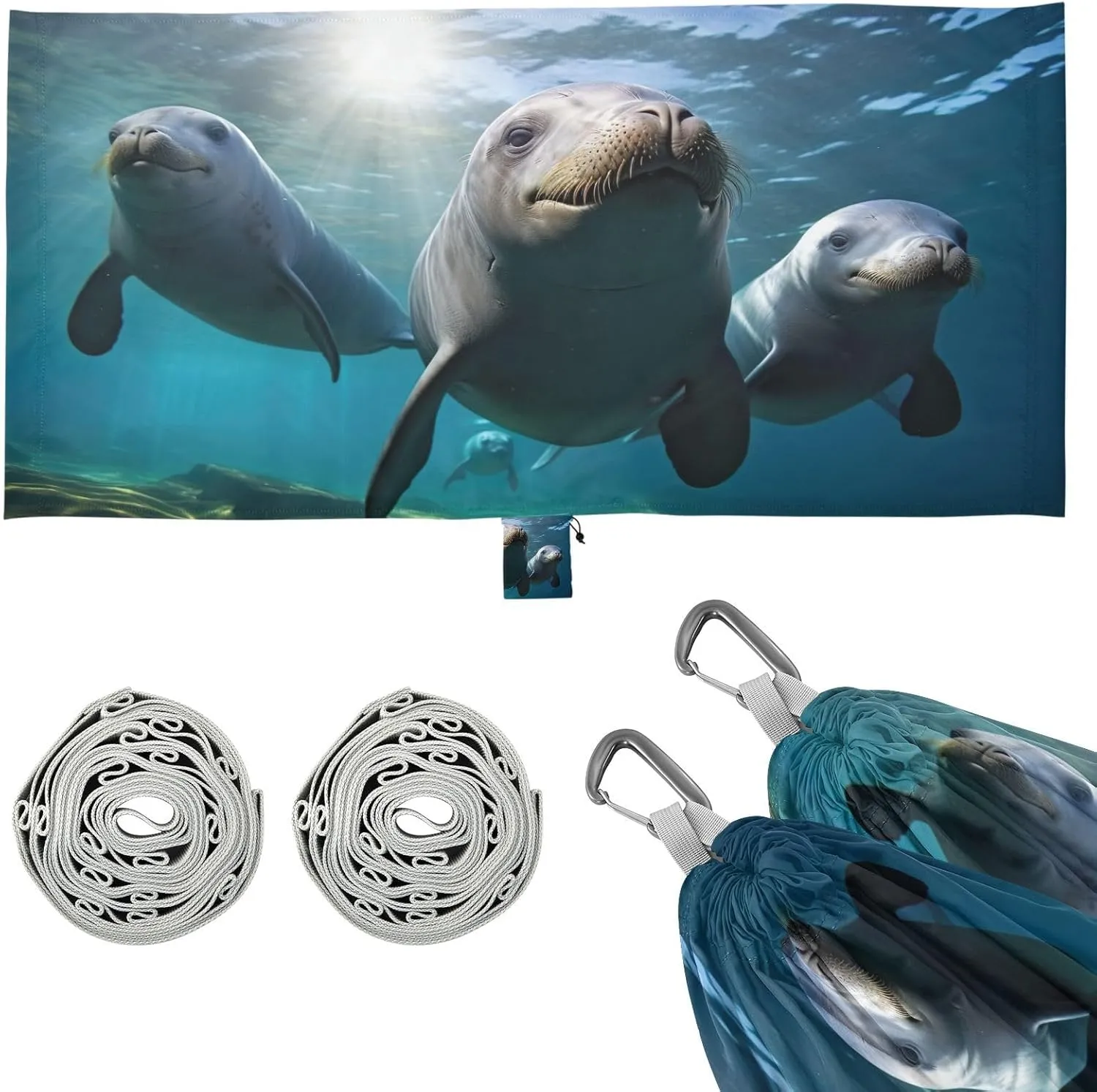 Cute Seals Camping Hammock, 330 lbs with 2 Tree Straps, Carry Bag, Single Portable Hammock for Outdoor/Indoor, Hiking, Beach, Backpacking, Travel