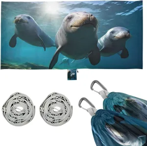 Cute Seals Camping Hammock, 330 lbs with 2 Tree Straps, Carry Bag, Single Portable Hammock for Outdoor/Indoor, Hiking, Beach, Backpacking, Travel