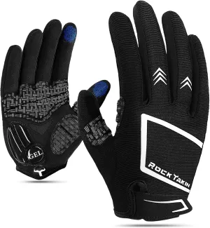Cycling Gloves for Men Women, 5MM Gel Pad Shock-Absorbing Bike Gloves with Touch Screen Sweat Wipe Breathable Anti-Slip Full Finger Biking Gloves for MTB Road Bicycle