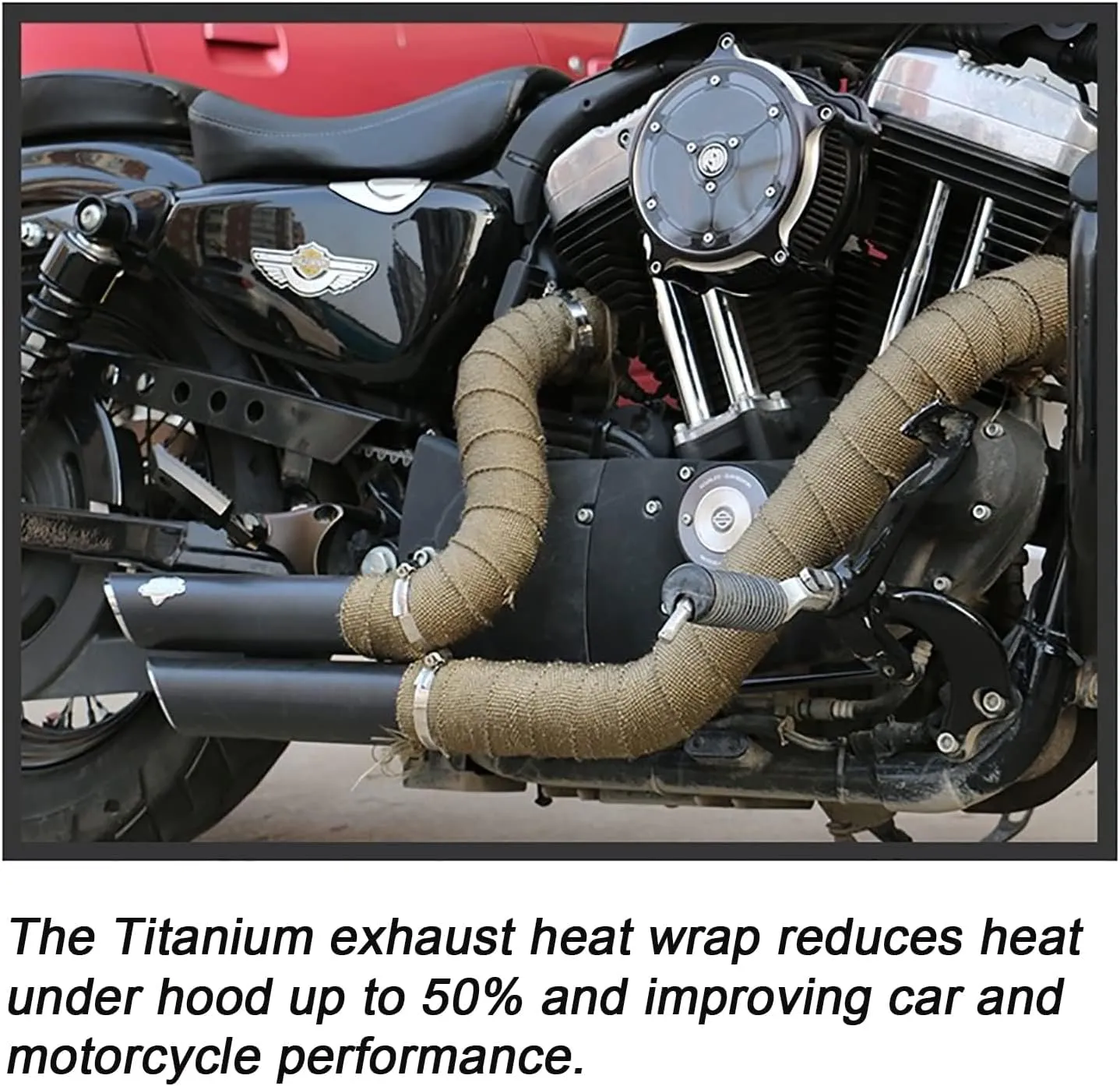 Deecam Exhaust Wrap, 2'' x 50 ft Motorcycle Header Heat Wrap, Titanium Exhaust Heat Shield Tape for Exhaust Pipe with 12 Stainless Locking Ties